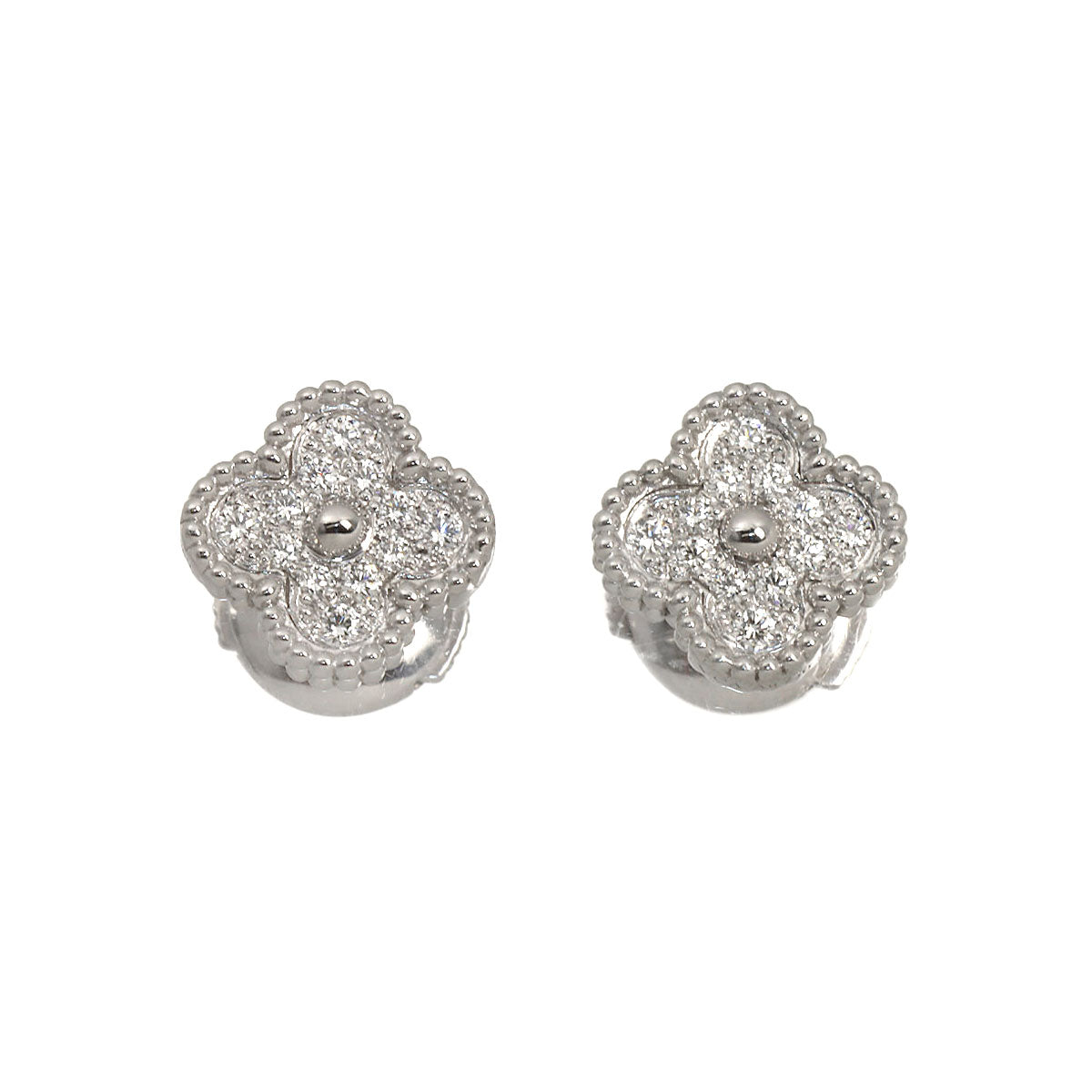 Sweet Alhambra Diamond Earrings Pierced 18K WG 750
