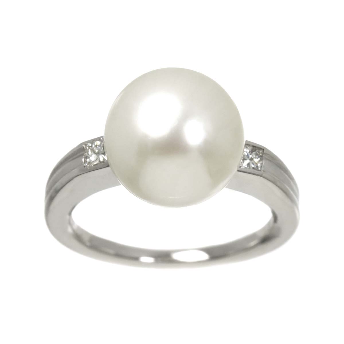 South Sea pearl 11.3mm Diamond 0.15ct Ring 18K K18 WG size5.75-6(US)