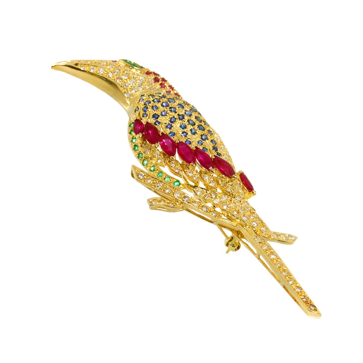 Multi Stone Diamond Brooch Pendant 18K YG 750