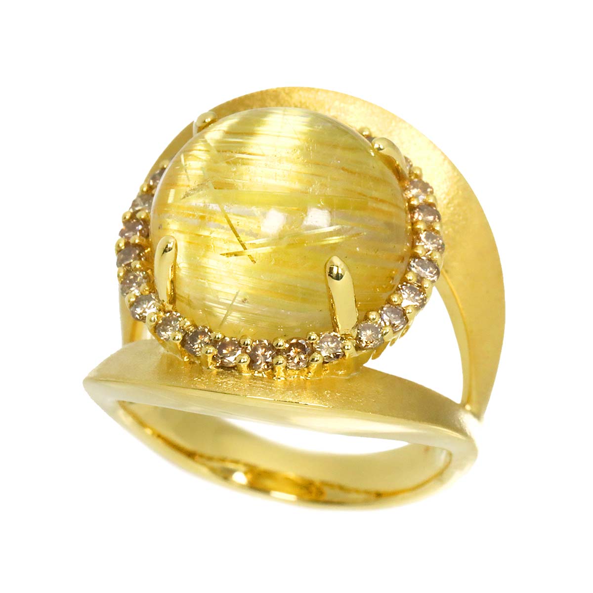 Rutile Quartz 10.00ct Diamond 0.55ct Ring 18K YG Yellow Gold 750 6(US)