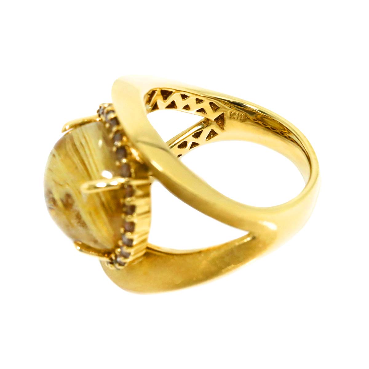 Rutile Quartz 10.00ct Diamond 0.55ct Ring 18K YG Yellow Gold 750 6(US)