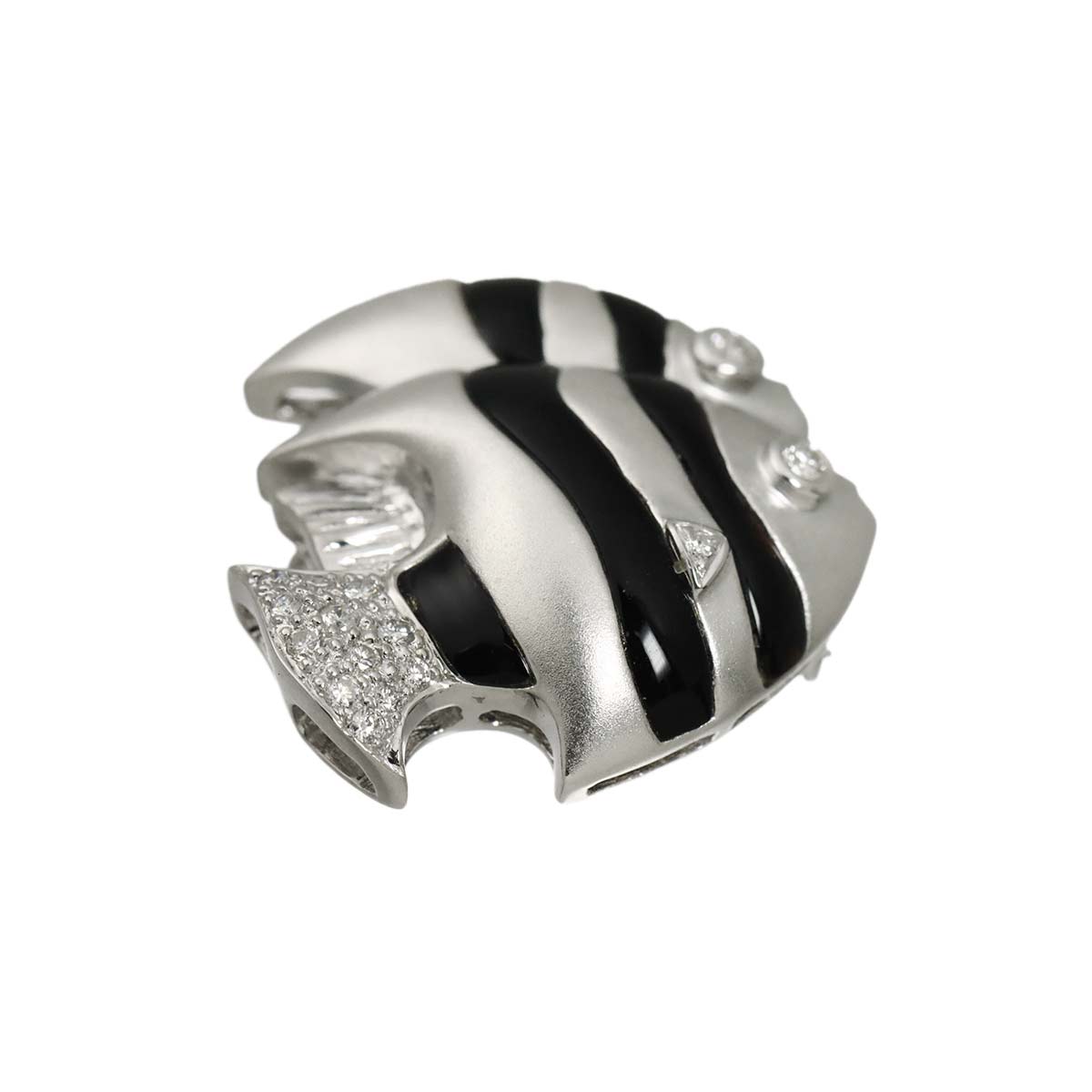 Onyx Diamond 0.16ct Brooch 18K WG White Gold 750