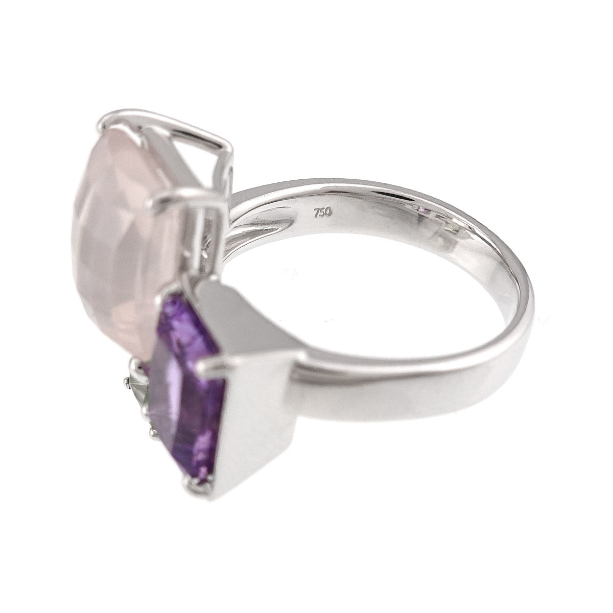Quartz Amethyst Peridot Ring 18K WG 750 Size6.75(US)