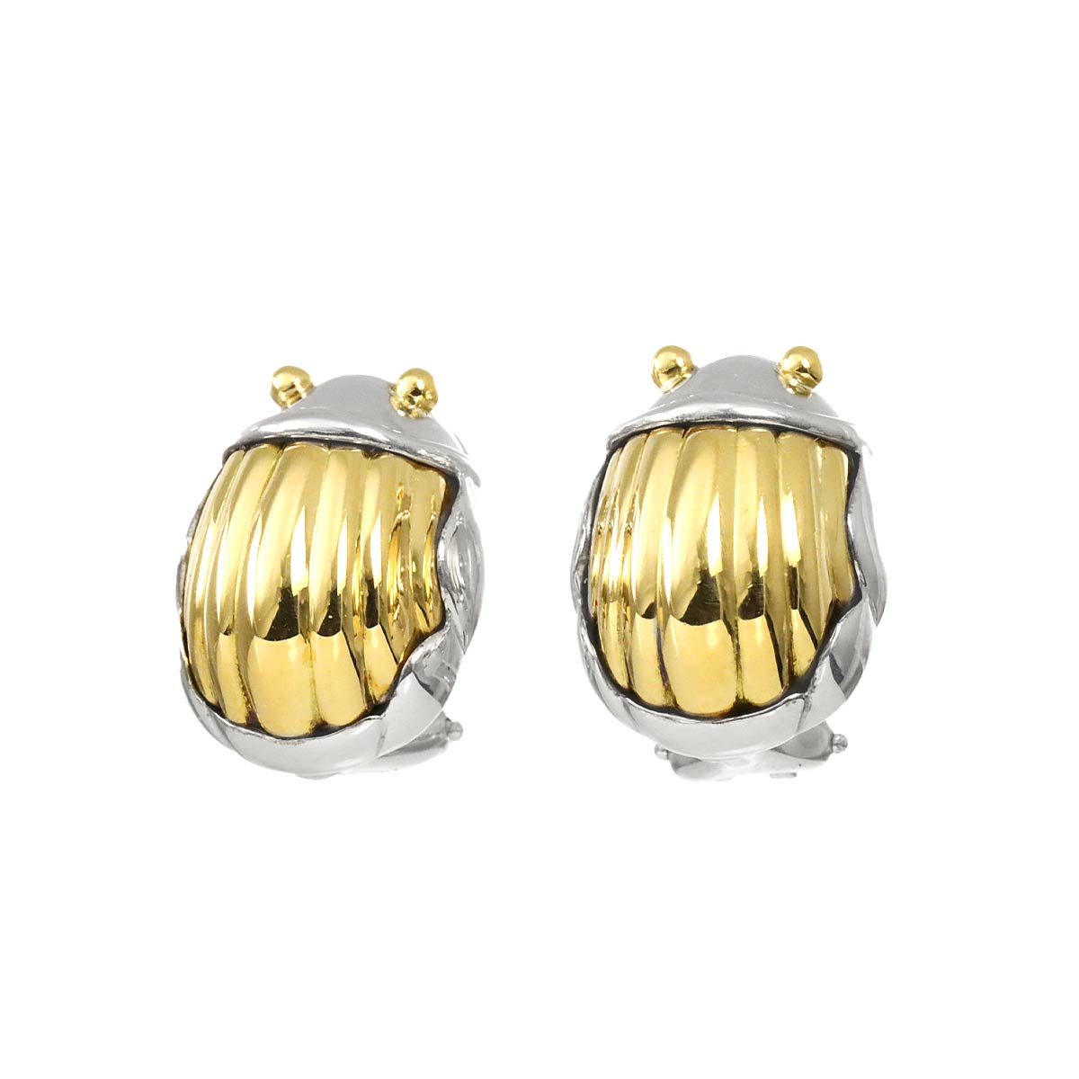 Scarab Earrings Clip on Silver 925 18K Yellow Gold 750