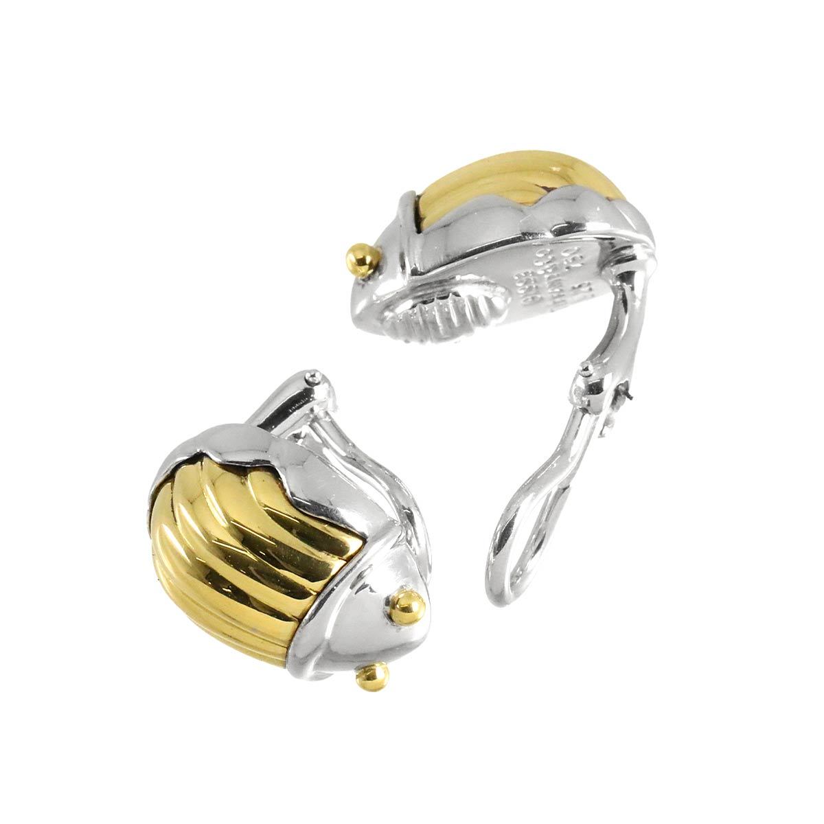 Scarab Earrings Clip on Silver 925 18K Yellow Gold 750