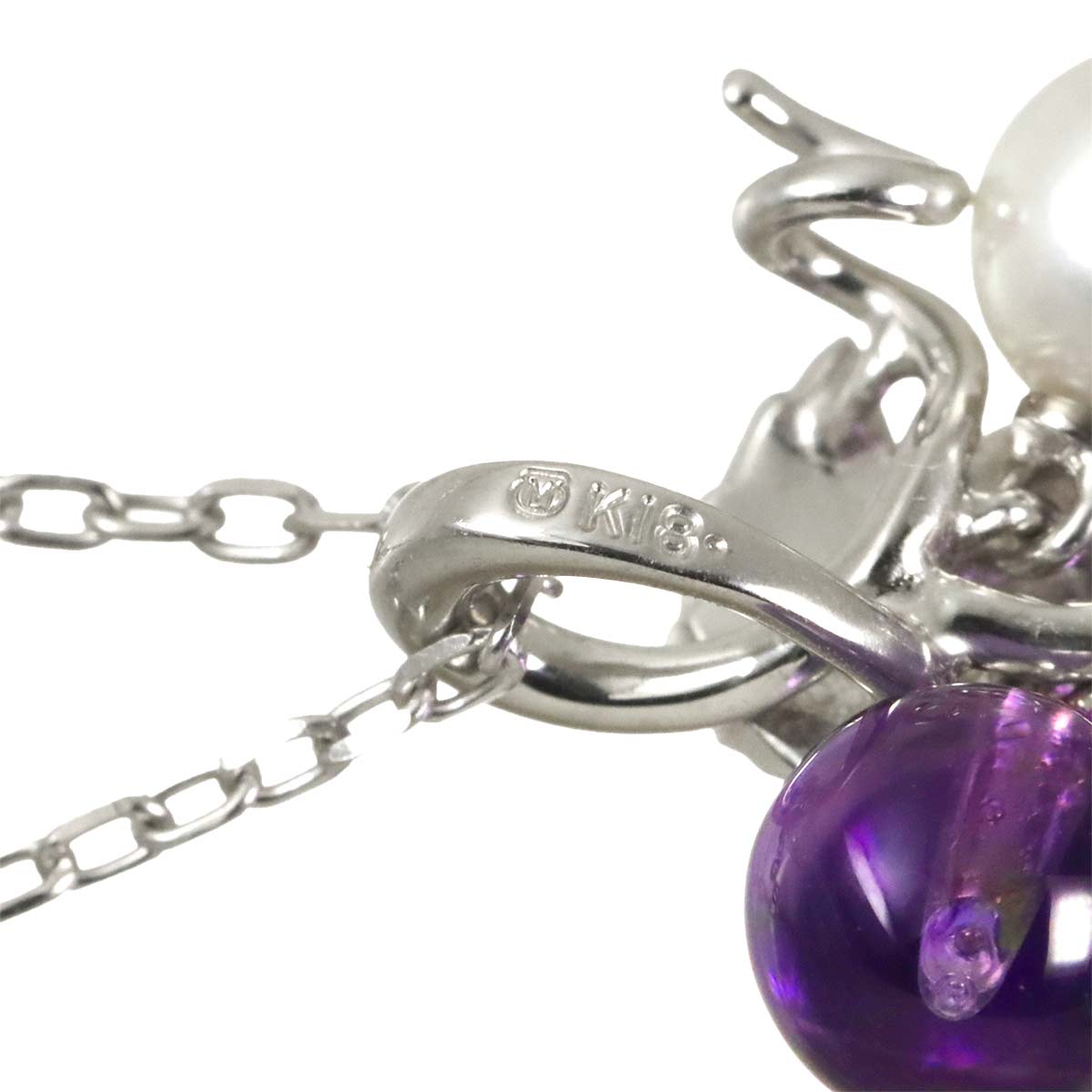 Amethyst Akoya Pearl 5.5mm Necklace 18K White Gold 750