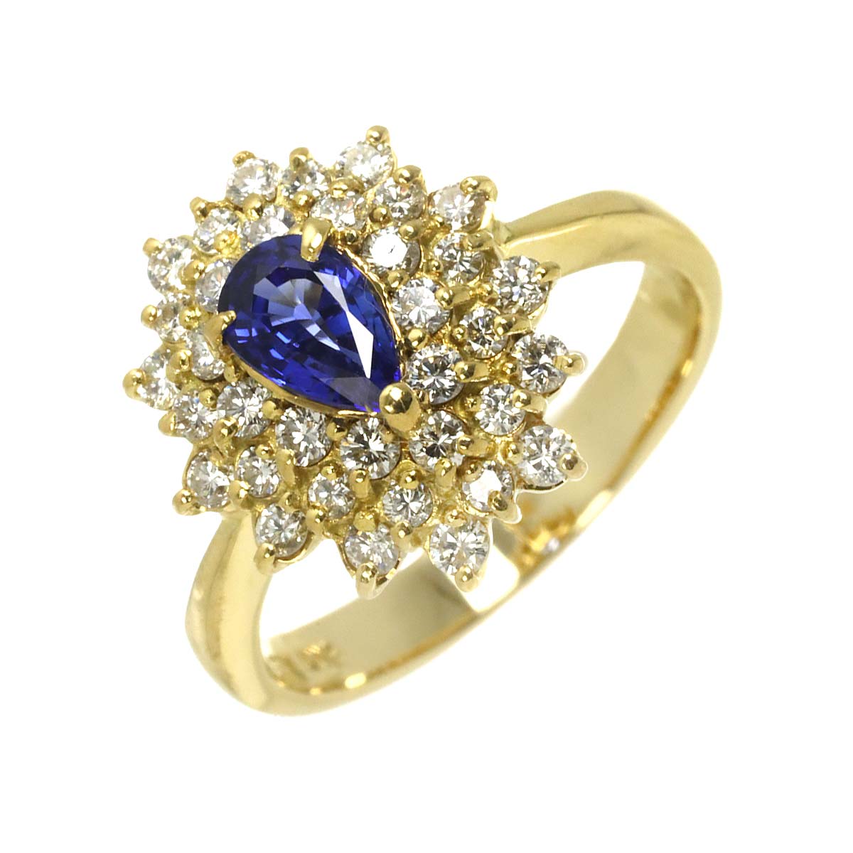 Sapphire Diamond Ring 18K YG 750 Size5.5-5.75(US)