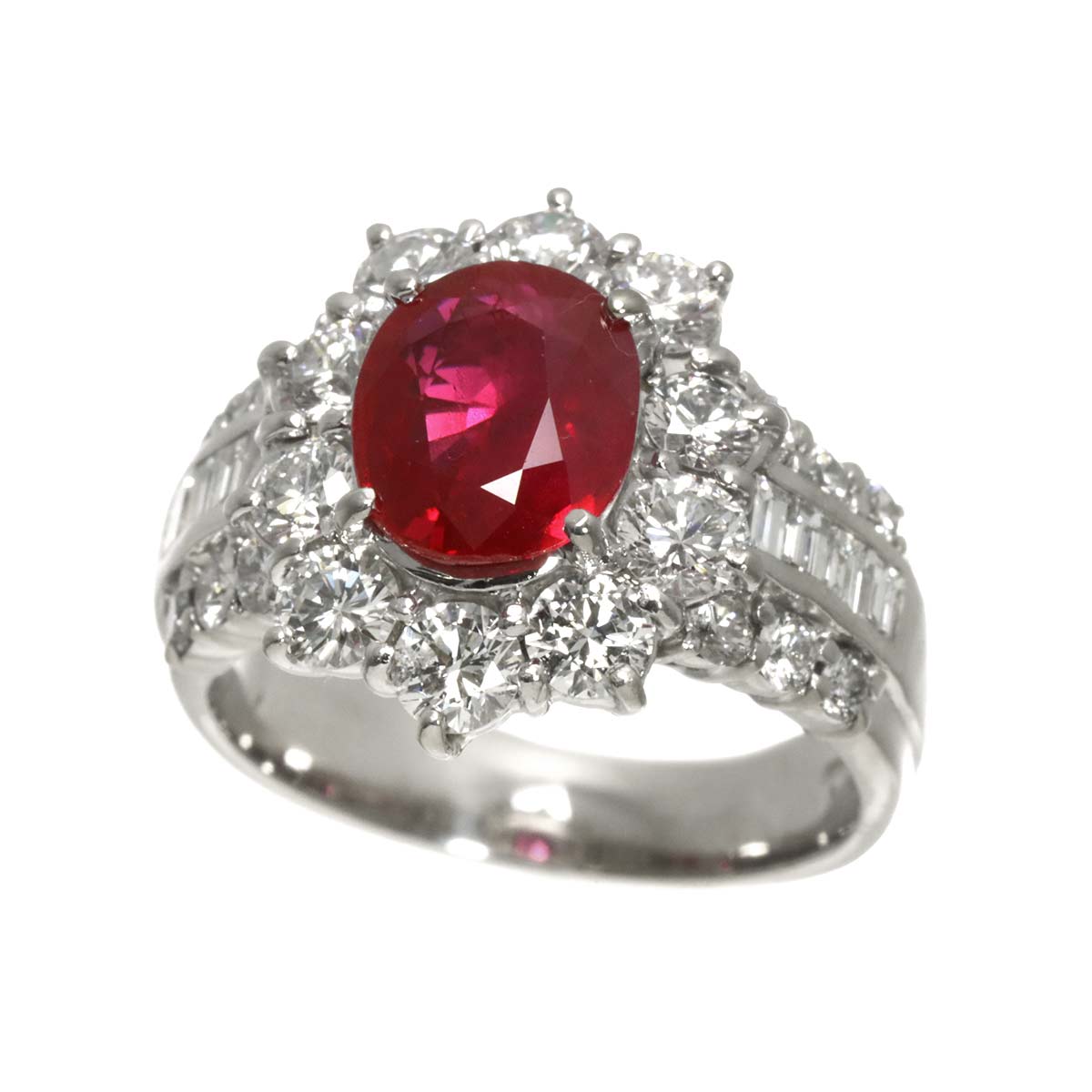Made in Burma Ruby 2.10ct Diamond 1.79ct Ring Pt Platinum size5.25-5.5