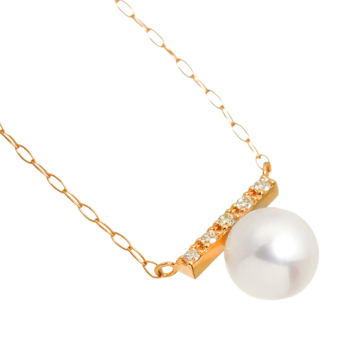 Akoya Pearl 6.2mmmm Diamond Necklace 18K K18 PG Pink Gold 750