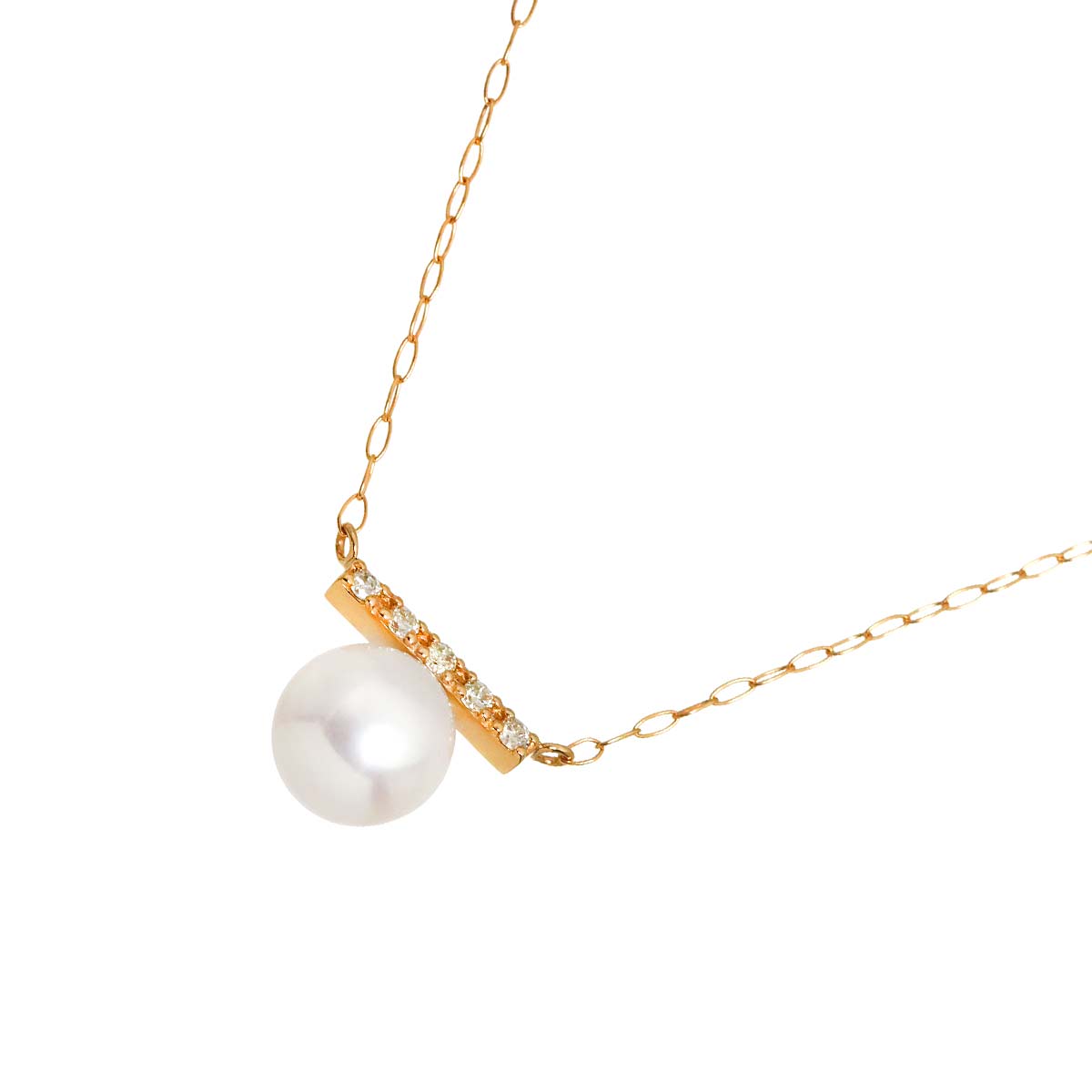 Akoya Pearl 6.2mmmm Diamond Necklace 18K K18 PG Pink Gold 750