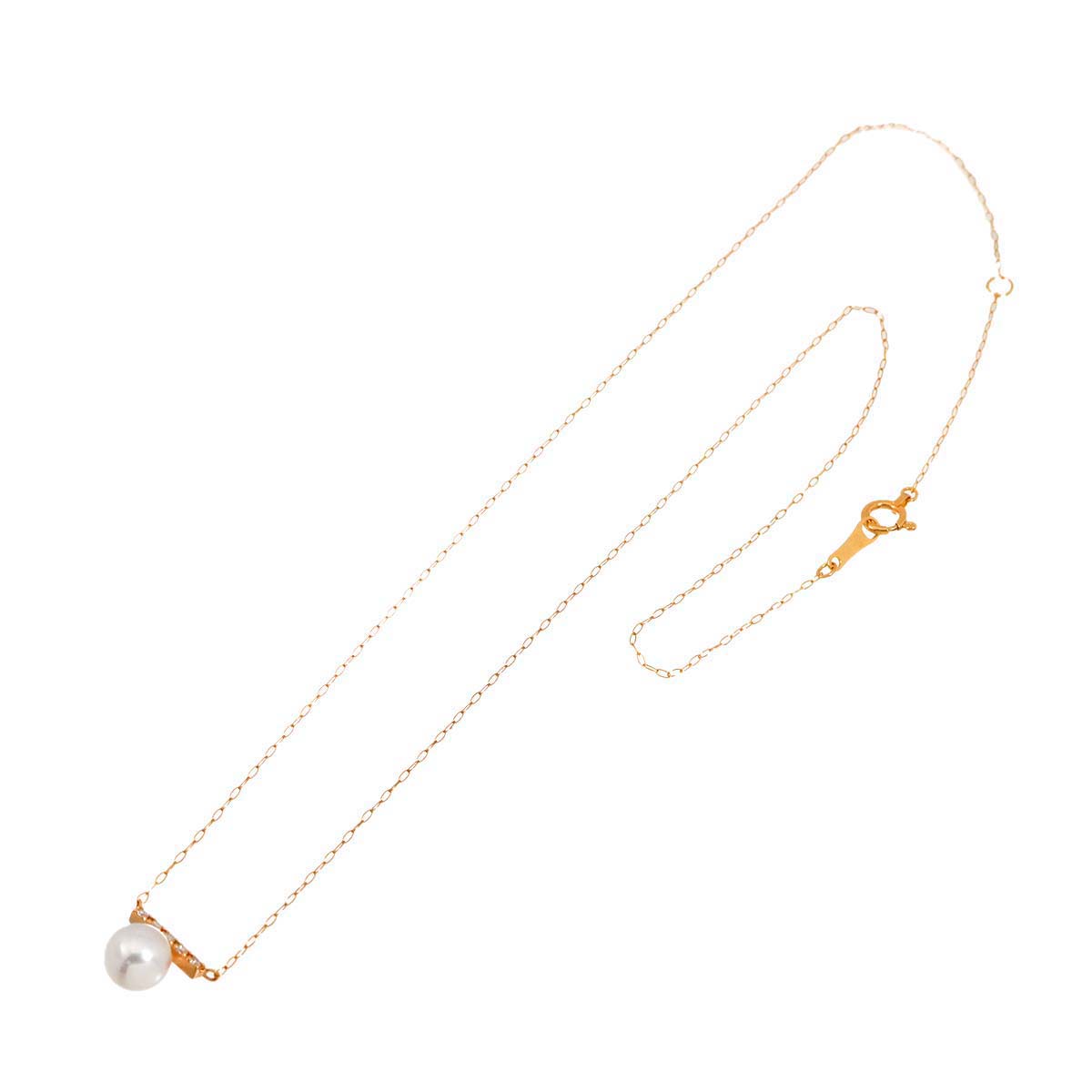 Akoya Pearl 6.2mmmm Diamond Necklace 18K K18 PG Pink Gold 750