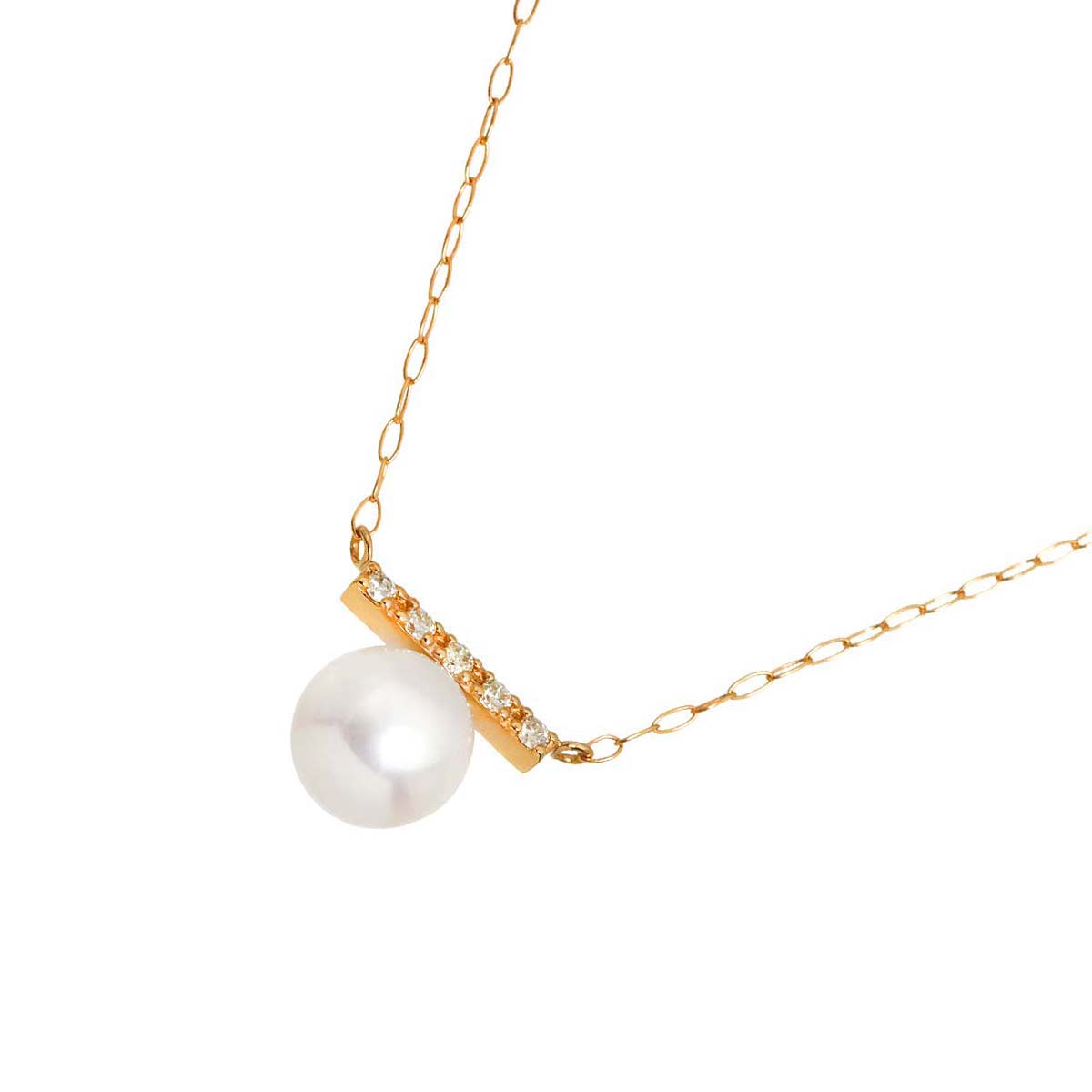 Akoya Pearl 6.2mmmm Diamond Necklace 18K K18 PG Pink Gold 750