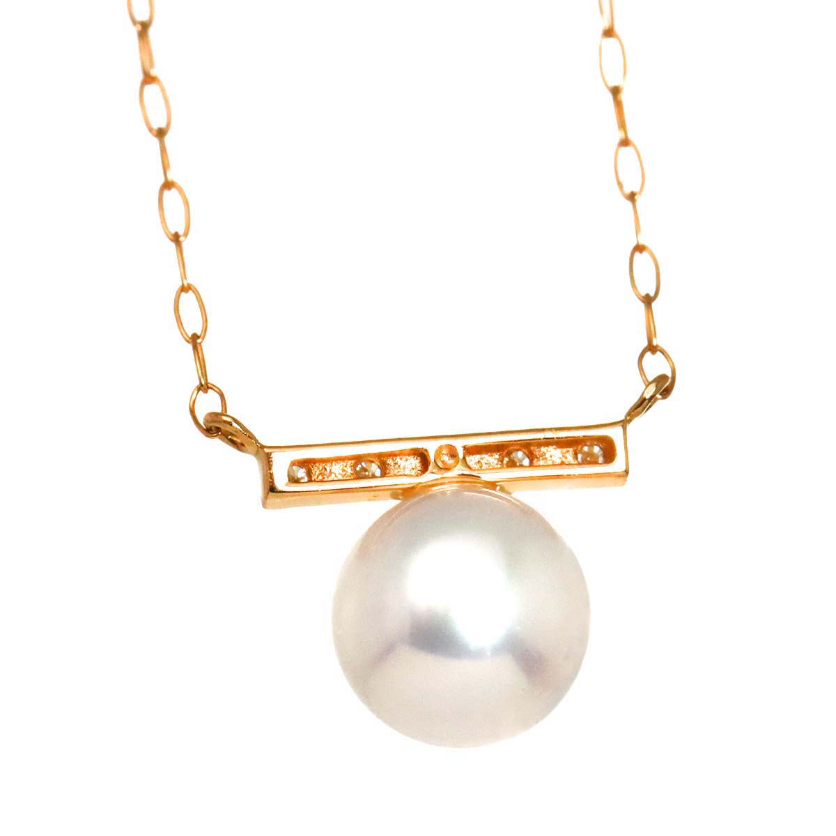 Akoya Pearl 6.2mmmm Diamond Necklace 18K K18 PG Pink Gold 750