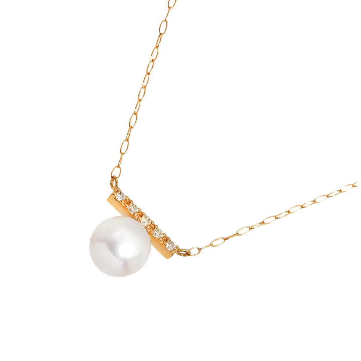 Akoya Pearl 6.2mmmm Diamond Necklace 18K K18 PG Pink Gold 750
