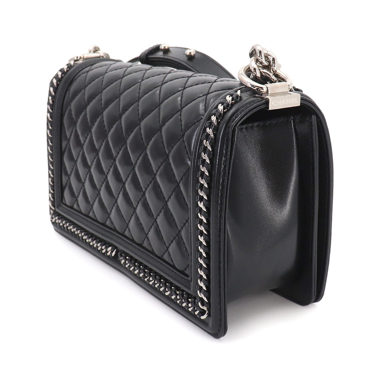 BOY CHANEL Chain Shoulder Bag Leather Black Purse