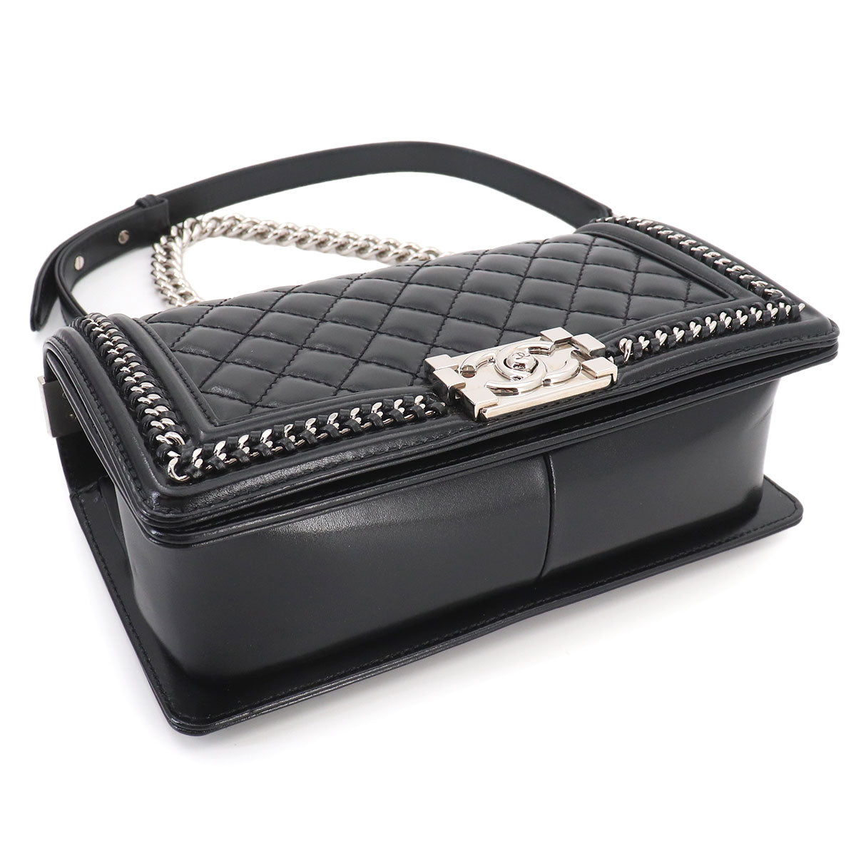 BOY CHANEL Chain Shoulder Bag Leather Black Purse