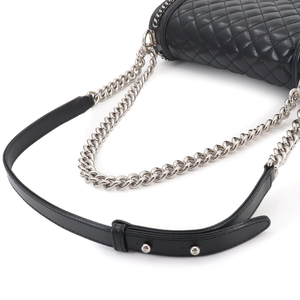 BOY CHANEL Chain Shoulder Bag Leather Black Purse