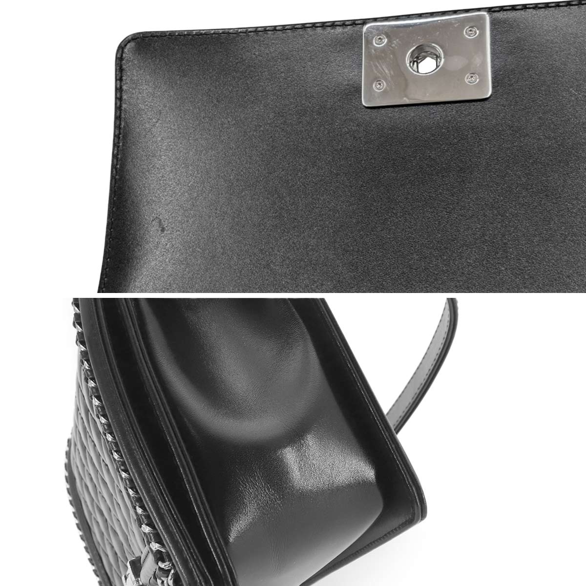 BOY CHANEL Chain Shoulder Bag Leather Black Purse