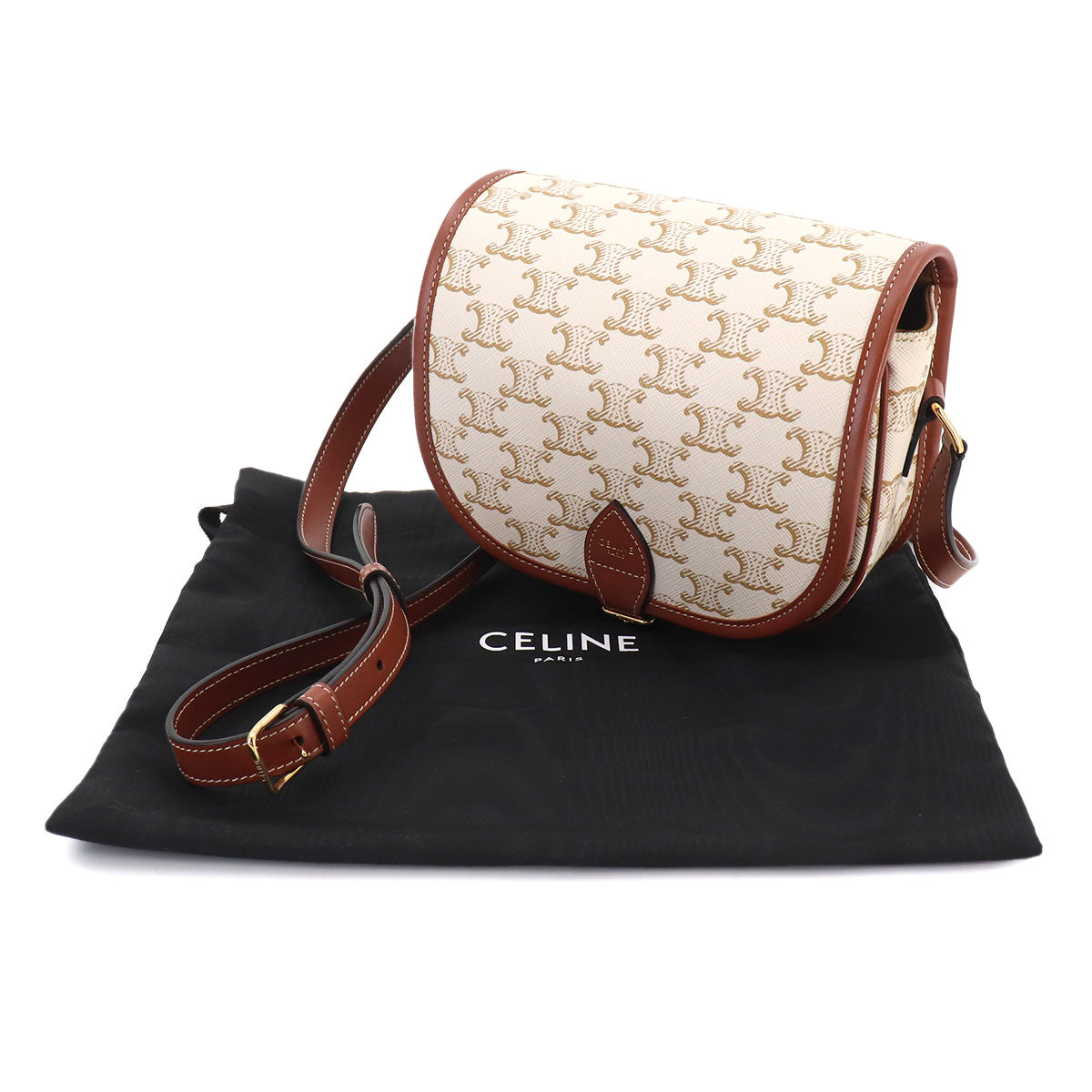 Triomphe Medium Folco Shoulder Bag PVC Leather White 191502