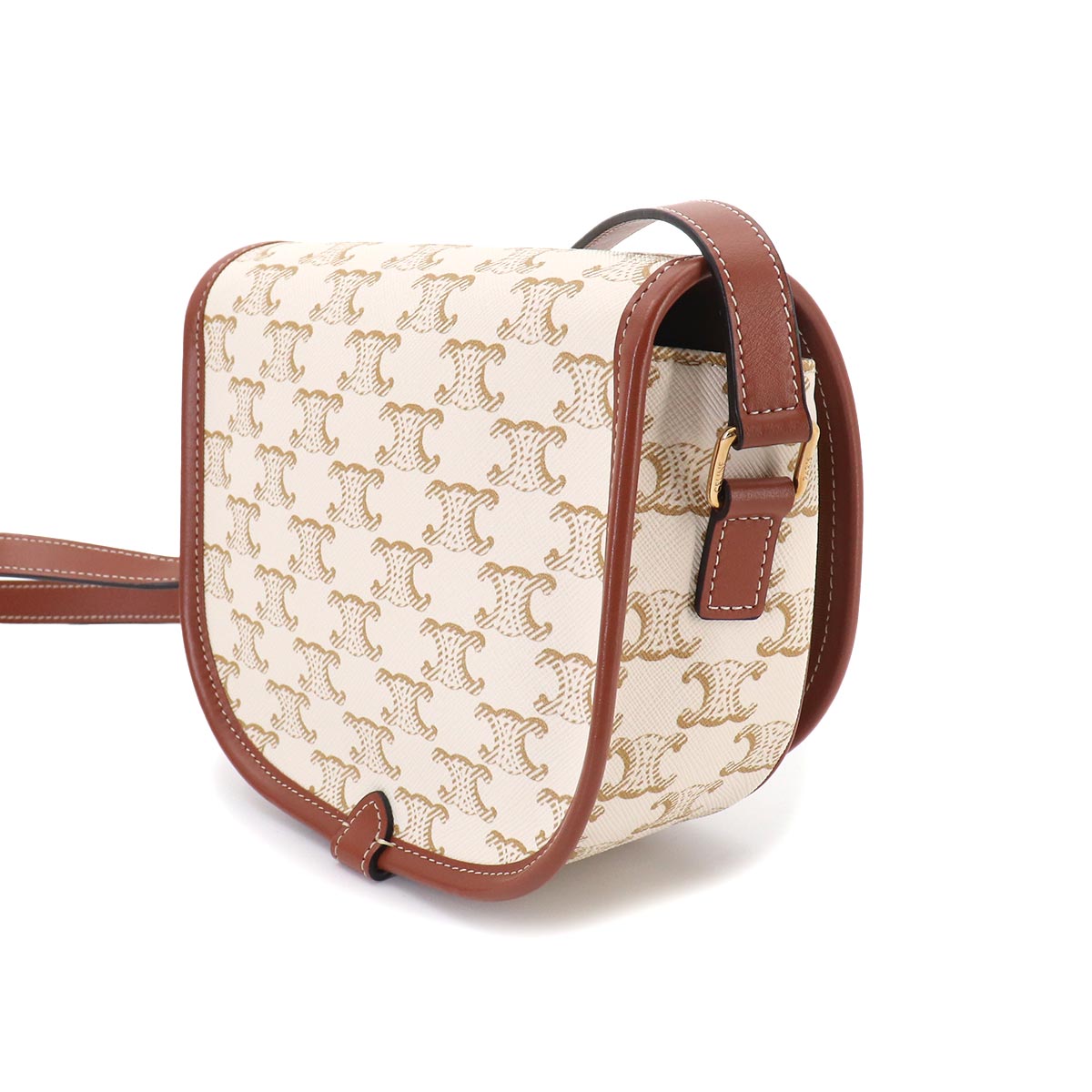 Triomphe Medium Folco Shoulder Bag PVC Leather White 191502