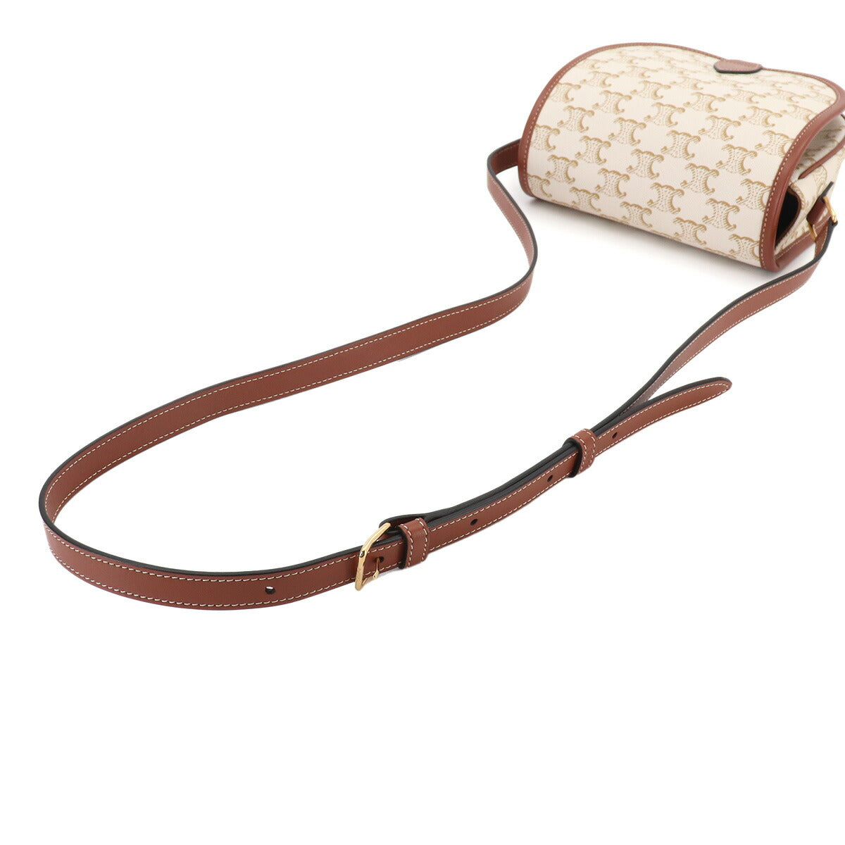 Triomphe Medium Folco Shoulder Bag PVC Leather White 191502