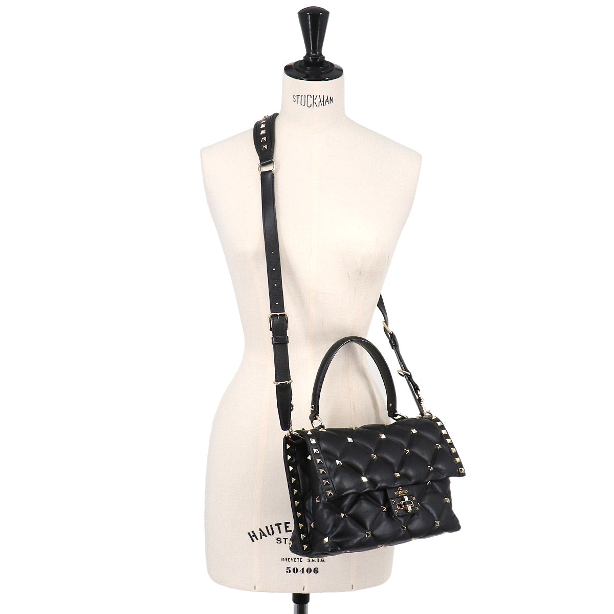 Candy Studs Hand Shoulder Bag Leather Black