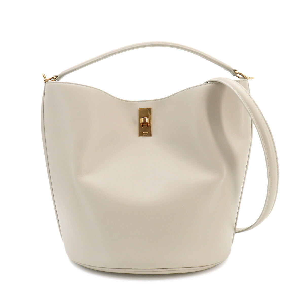 Bucket 16 2way Hand Shoulder Bag Leather Light Gray