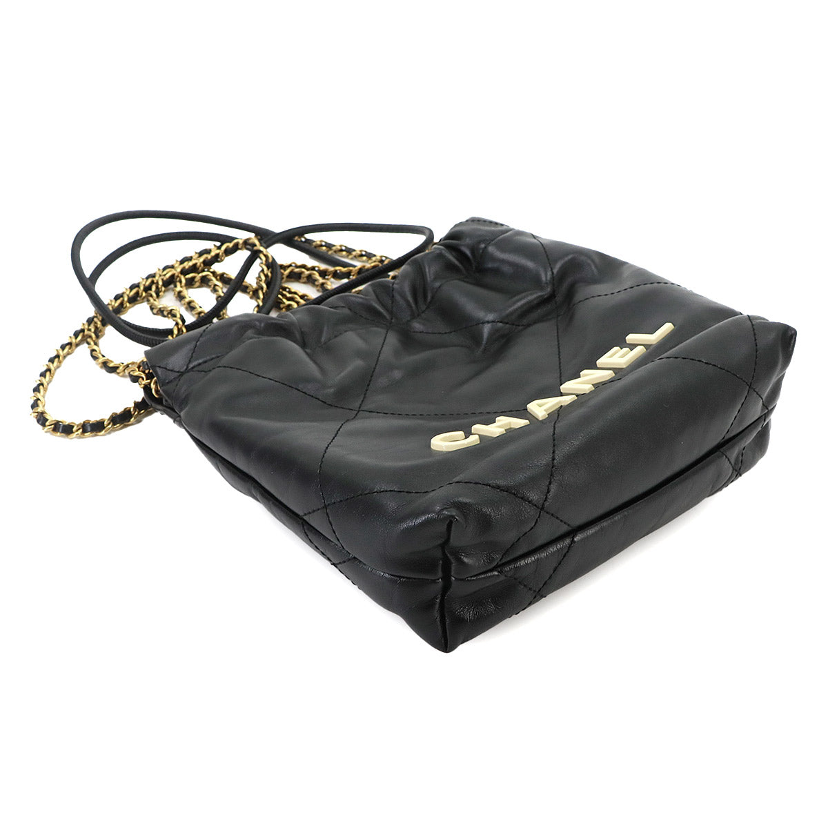 CHANEL 22 Mini Chain Hand Shoulder Bag Leather Black AS3980 Purse