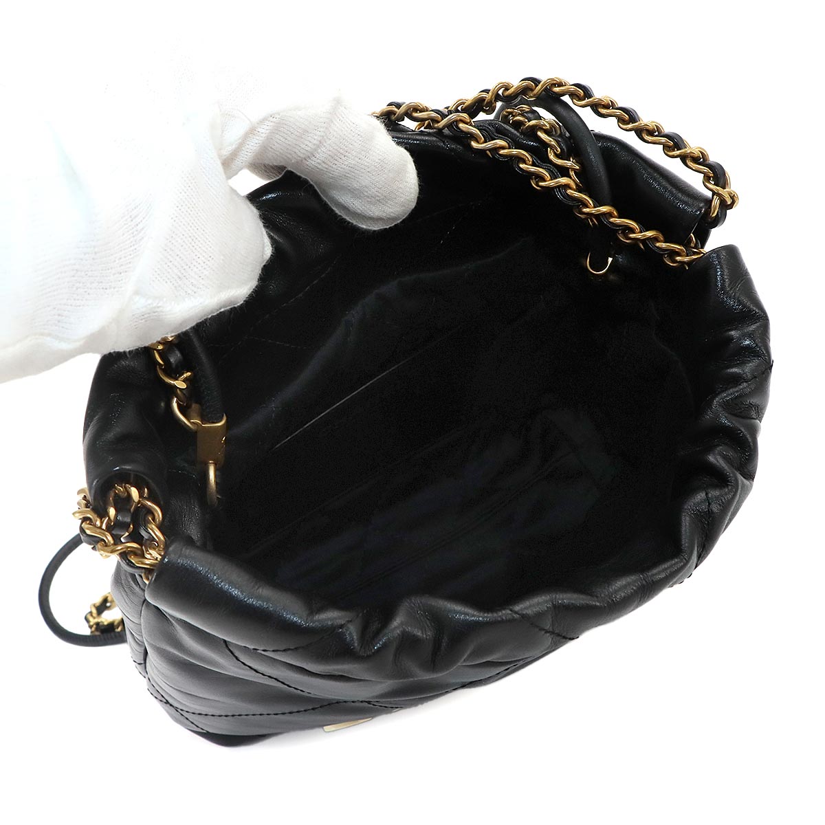 CHANEL 22 Mini Chain Hand Shoulder Bag Leather Black AS3980 Purse