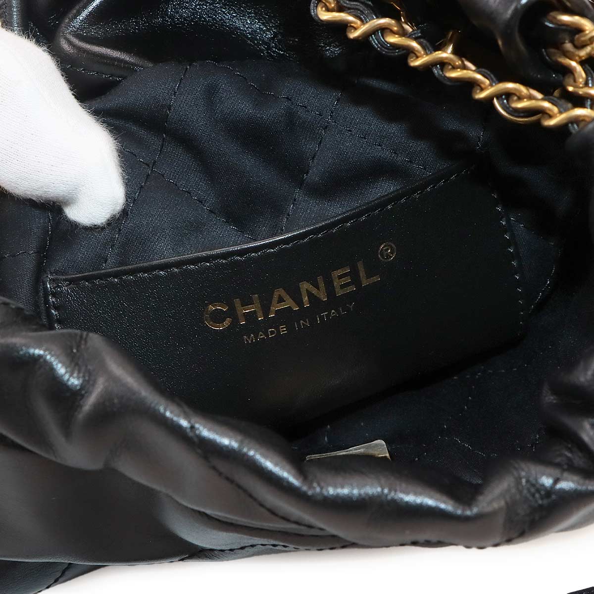 CHANEL 22 Mini Chain Hand Shoulder Bag Leather Black AS3980 Purse