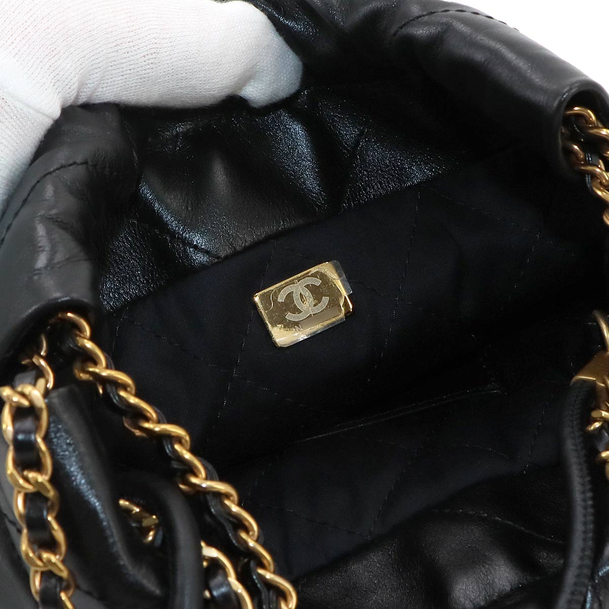 CHANEL 22 Mini Chain Hand Shoulder Bag Leather Black AS3980 Purse