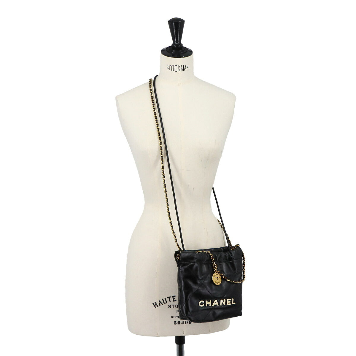 CHANEL 22 Mini Chain Hand Shoulder Bag Leather Black AS3980 Purse
