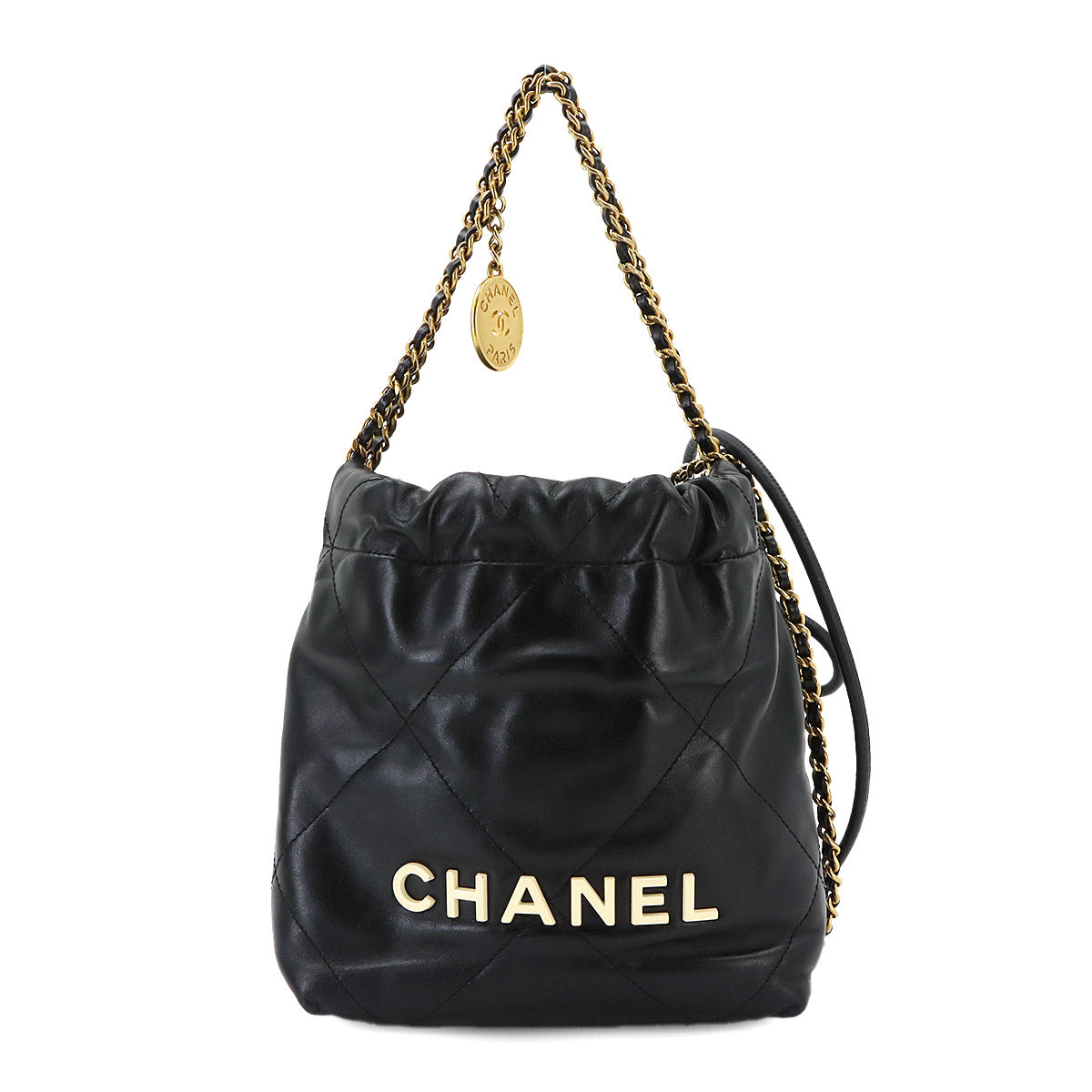 CHANEL 22 Mini Chain Hand Shoulder Bag Leather Black AS3980 Purse