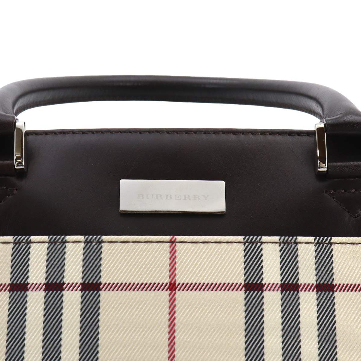 Plaid Tote Bag Canvas Leather Beige Brown Purse