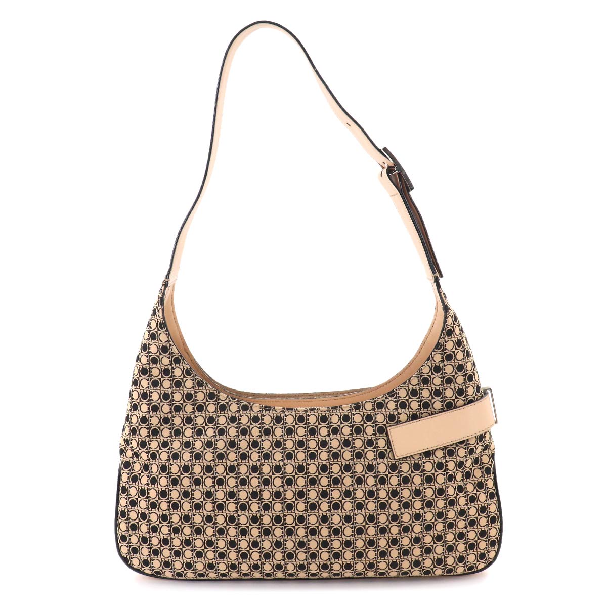 Gancini Shoulder Bag Canvas Leather Beige Black