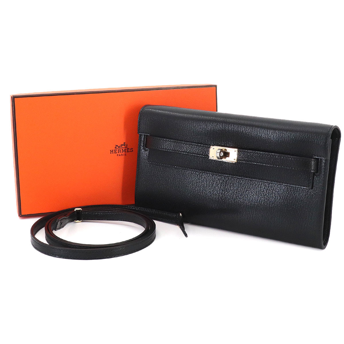 Kelly To Go Shoulder Wallet Chevre Chamkila Black Purse