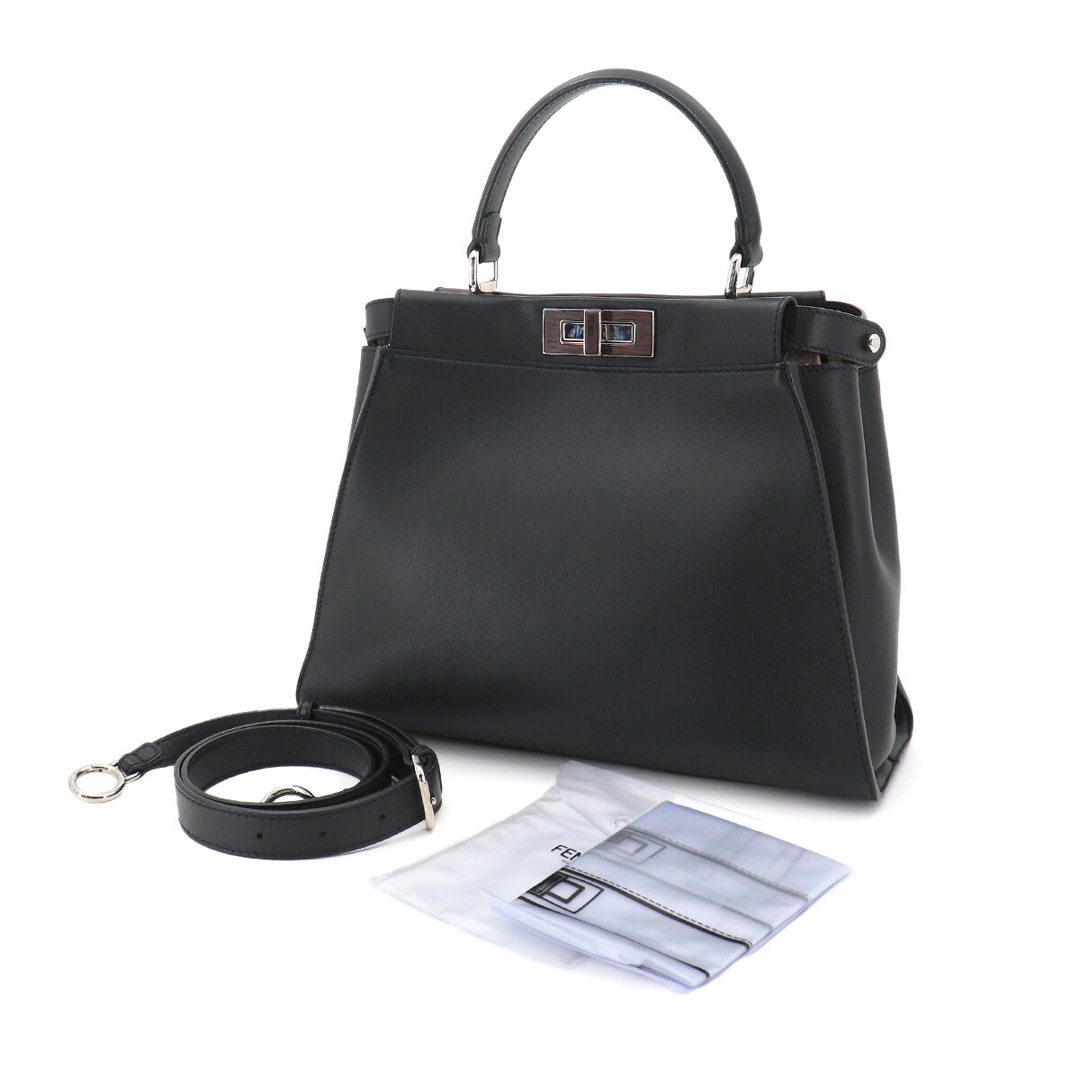 Peekaboo Regular 2way Hand Bag Leather Black 8BN290
