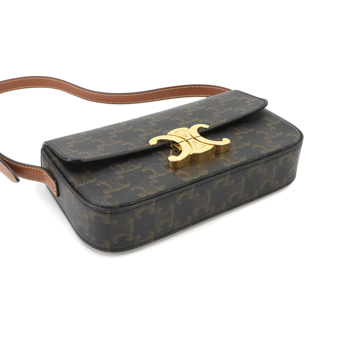 Triomphe Claude Shoulder Bag PVC Leather Black Brown 194142