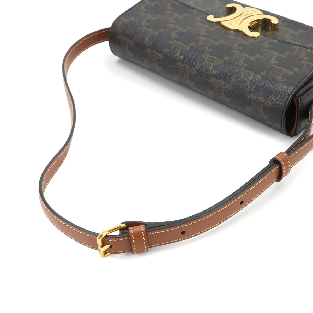 Triomphe Claude Shoulder Bag PVC Leather Black Brown 194142