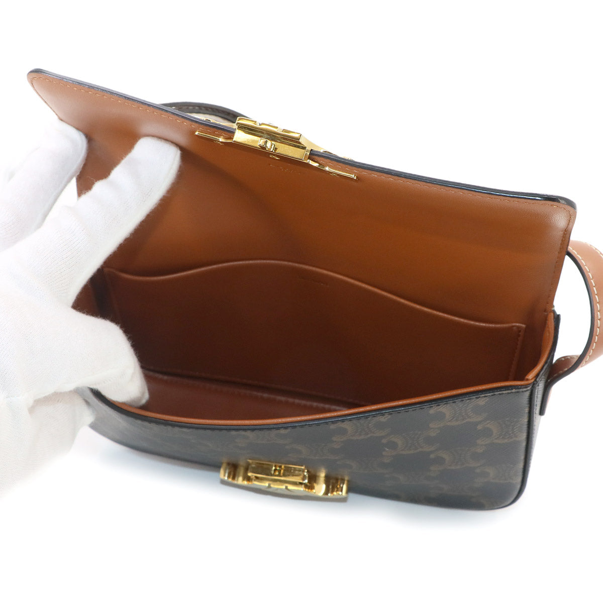 Triomphe Claude Shoulder Bag PVC Leather Black Brown 194142