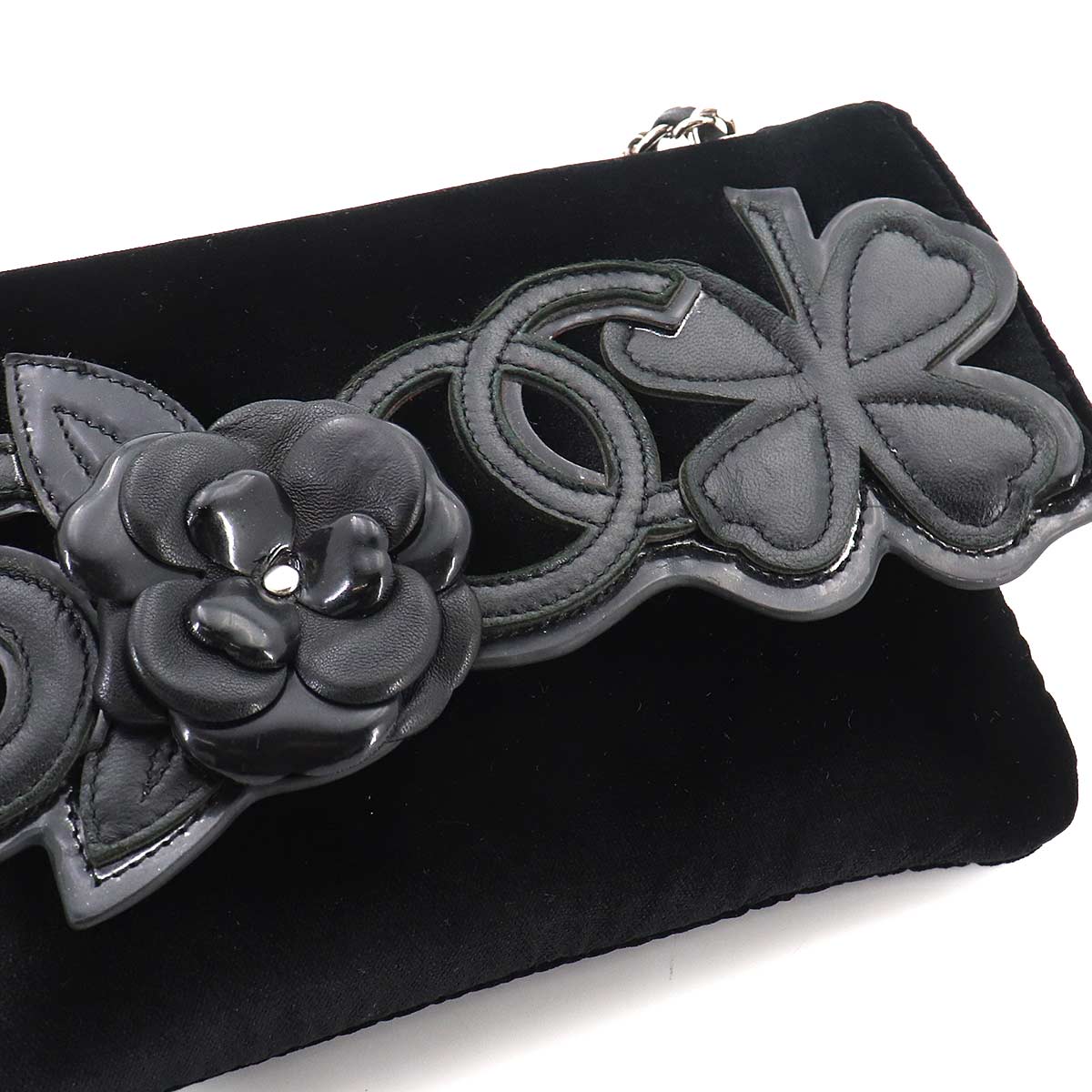 Icon Chain Shoulder Bag Velour Leather Black Vintage