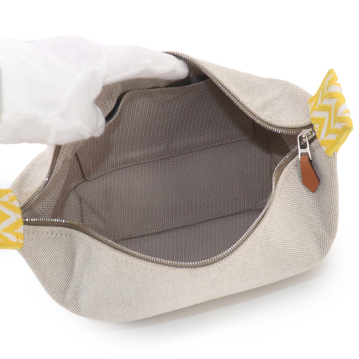 Bride a Brac PM Hand Bag Toile H Gray Jaune citron Zigzag Pouch