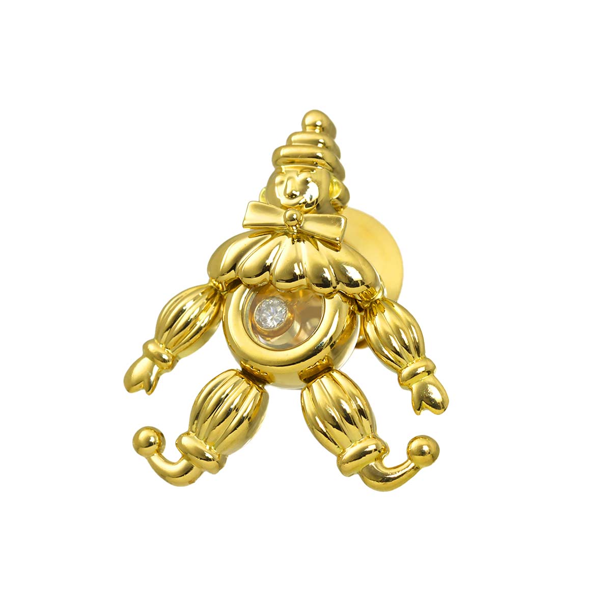 Happy Diamond Clown Pin Brooch 18K Yellow Gold 750
