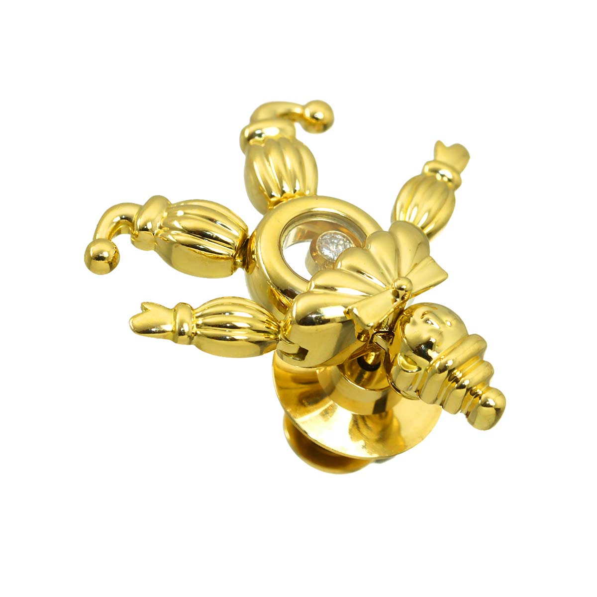 Happy Diamond Clown Pin Brooch 18K Yellow Gold 750