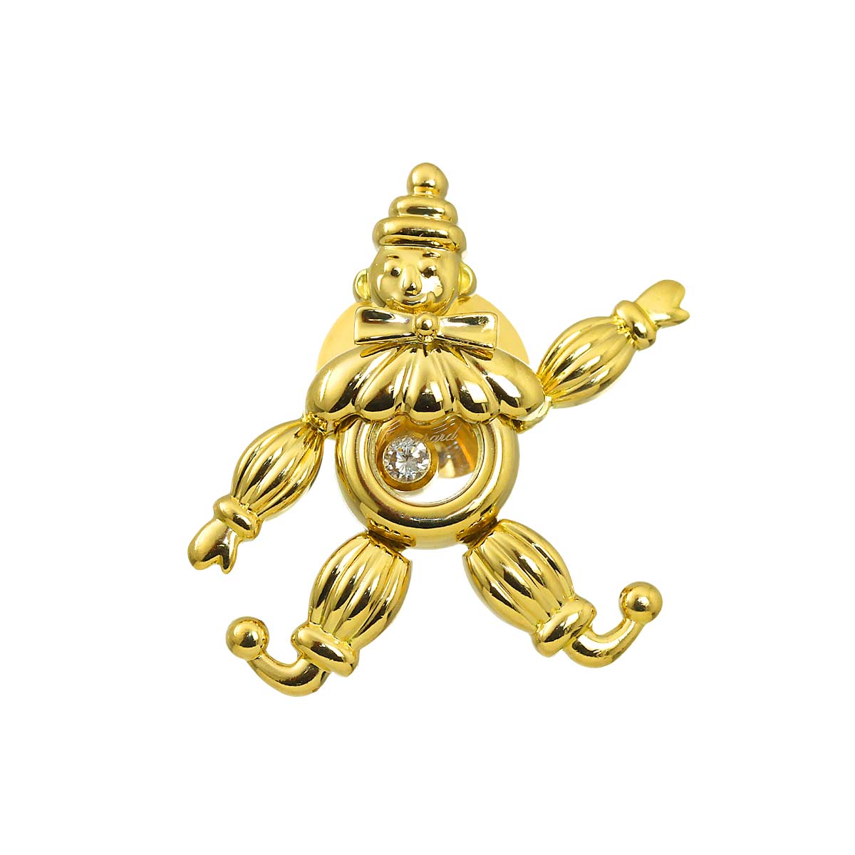 Happy Diamond Clown Pin Brooch 18K Yellow Gold 750