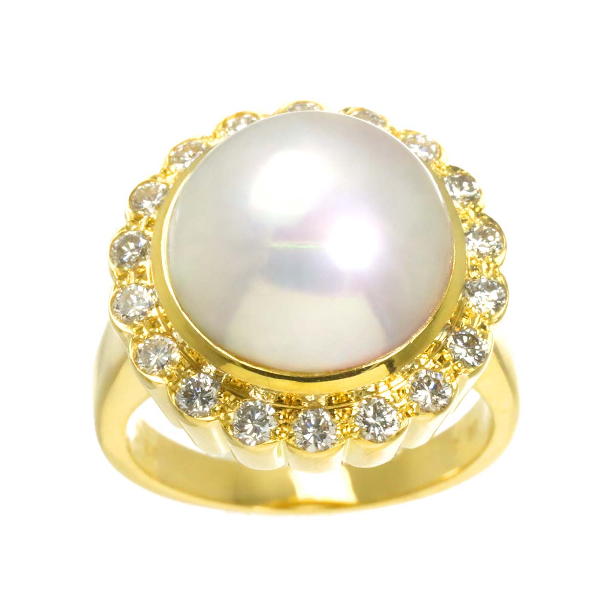 Mabe Pearl 12.6mm Diamond 0.60ct Ring 18K YG 750 Size6(US)