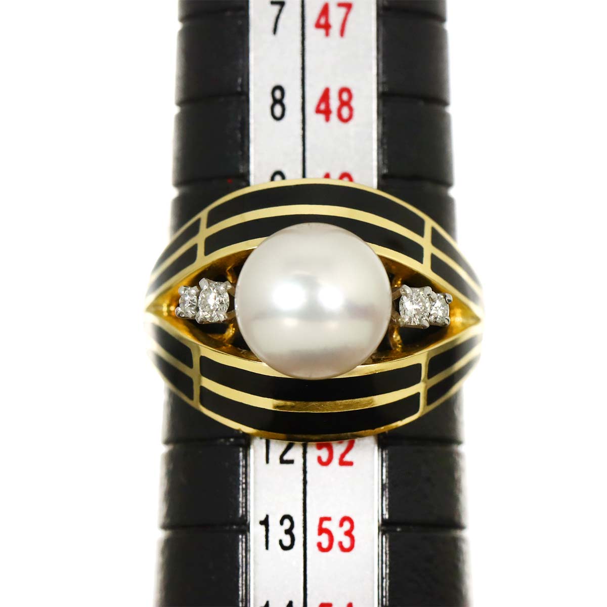 Akoya Pearl 8.1mm Diamond Onyx Ring 18K YG 750 Size5.25(US)