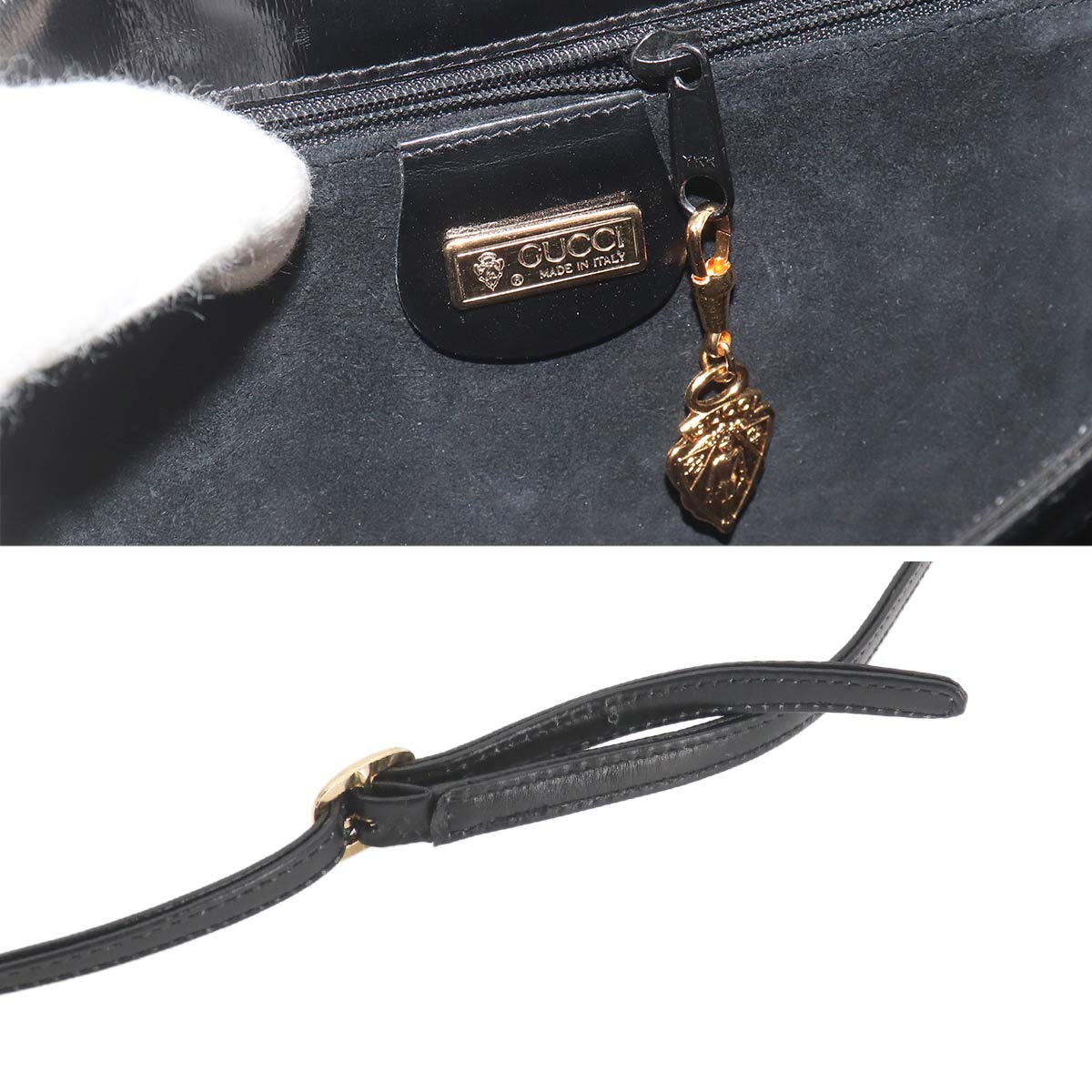 Double G Shoulder Bag Leather Black Vintage