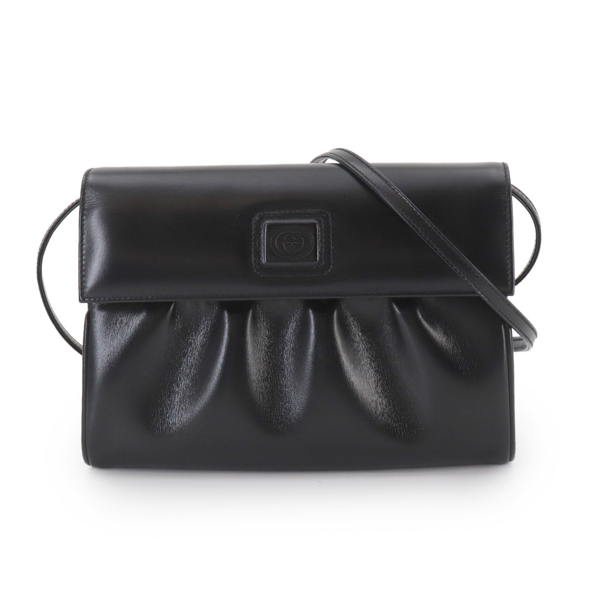 Double G Shoulder Bag Leather Black Vintage