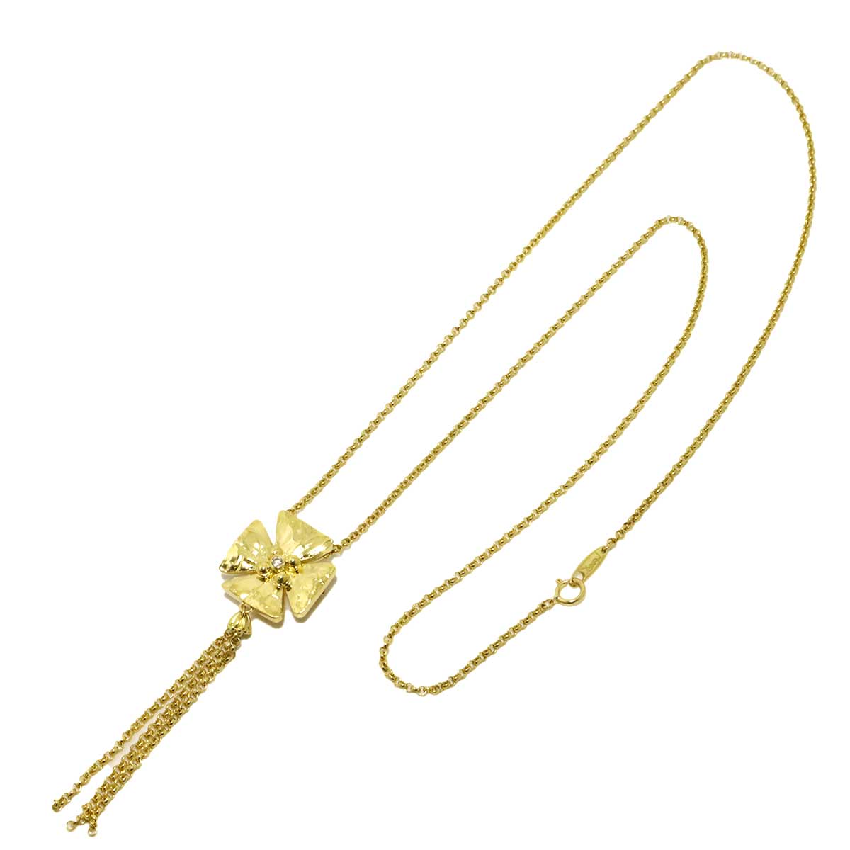 Diamond 0.05ct Flower Necklace 18K K18 YG 750